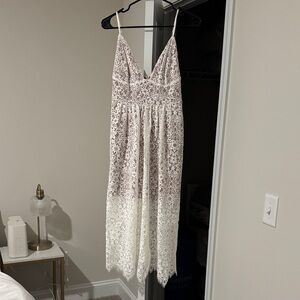 For Love And Lemons Lace Detail Dress in Cream and Tan